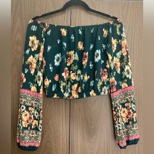 Green floral cropped blouse